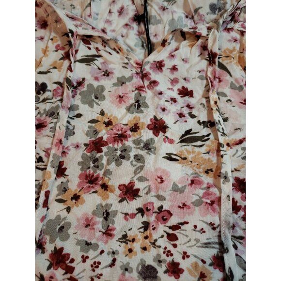 Andrée By Unit Red Olive & Mustard Floral Long Sleeve Blouse Tie Neck Size S - Picture 15 of 15